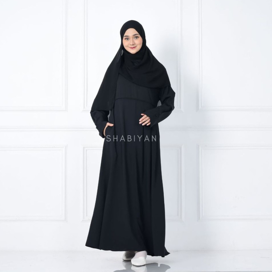Shabiyan.id 388 Gamis Remaja Wollycrape Polos Kombinasi
