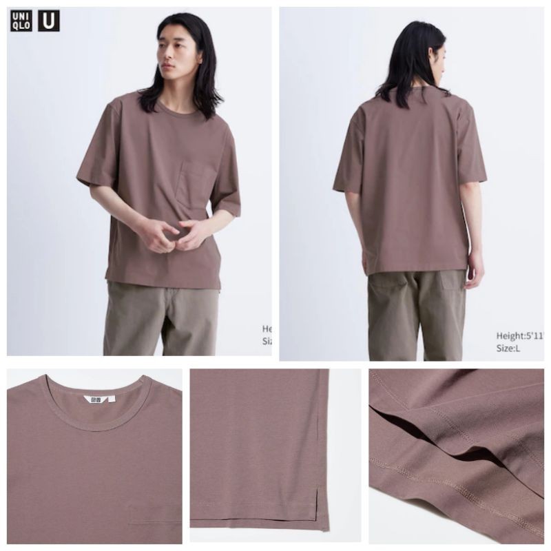 BIGSALE UNIQLO AIRism Kaos Katun Tshirt Fit Rileks Kerah Bulat Lengan Pendek 1/2 Saku Pria Unisex OR