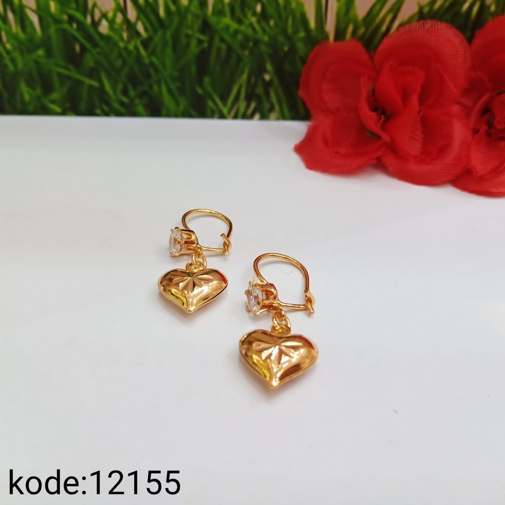 COD -  Anting Desi Gantung Lapis Emas Anting Love Replika Emas Asli //12155.8