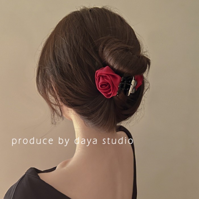 ROSE FLOWER KOREAN HAIRCLIP JEPIT JEDAI JEPITAN RAMBUT BUNGA MAWAR RED - Hitam