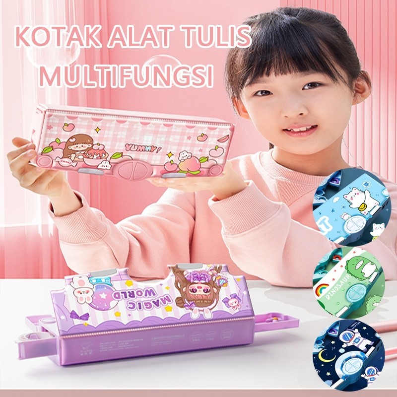 

[COD] Kotak Alat Tulis Anak Perempuan/Kotak Pensil Pola Kartun/Kotak Pensil Plastik Dua Lapis Multifungsi/Cocok untuk Anak Laki-laki dan Perempuan Usia 5-12 Tahun