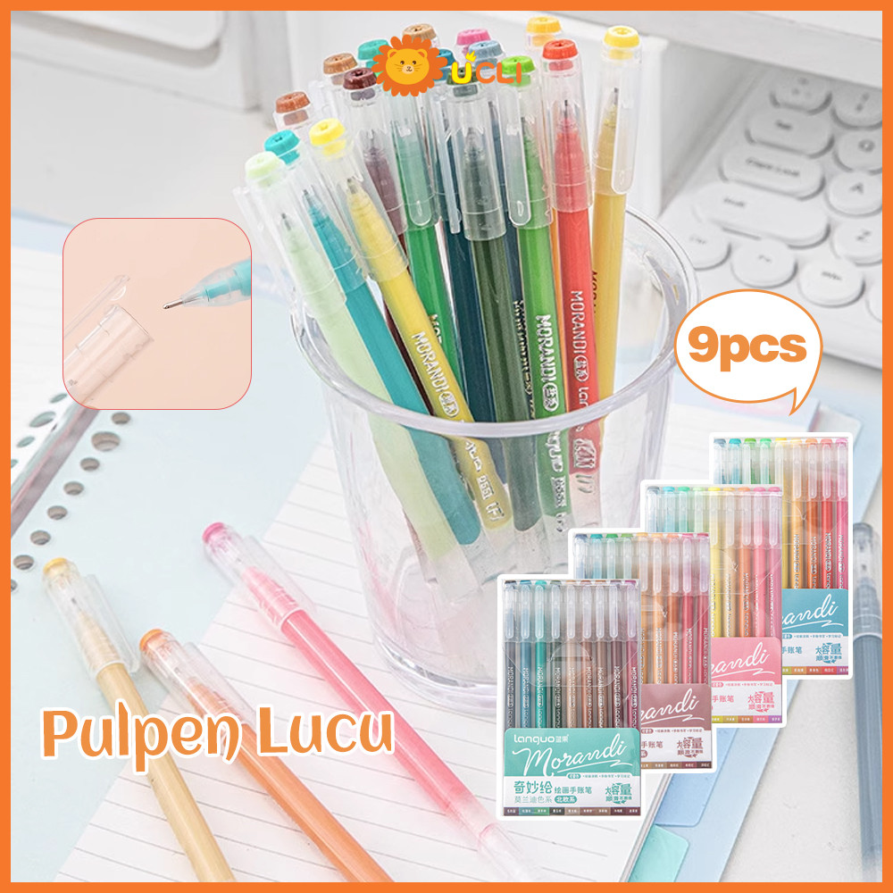 

Ucli pulpen aesthetic Pulpen Gel Warna Warni Bolpen Morandi Gel Pen Set 9pcs