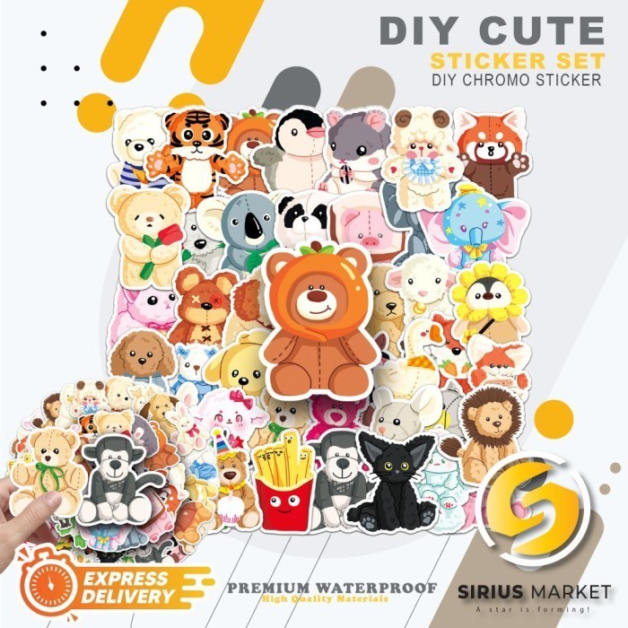 

45 PC Stickers Series Plush Toy Cartoon Animals Stickers Waterproof