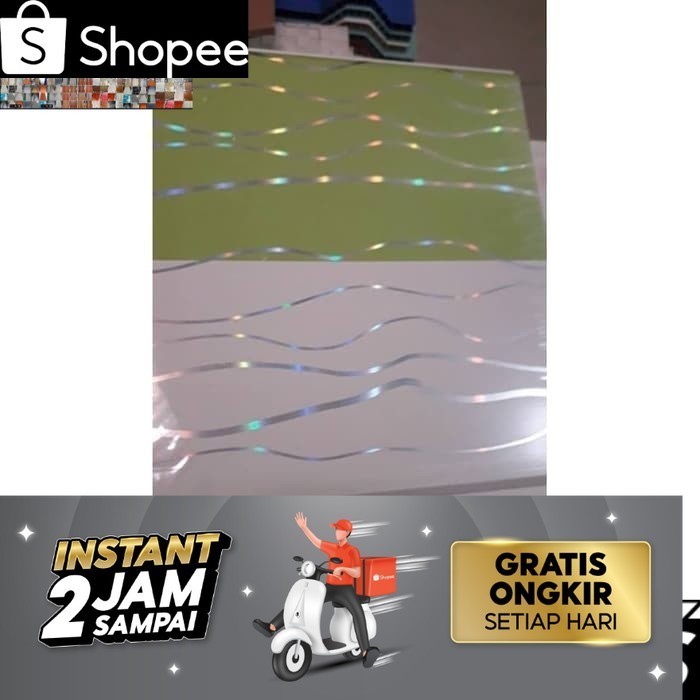 Plafon Pvc Hijau Putih Garis Glossy