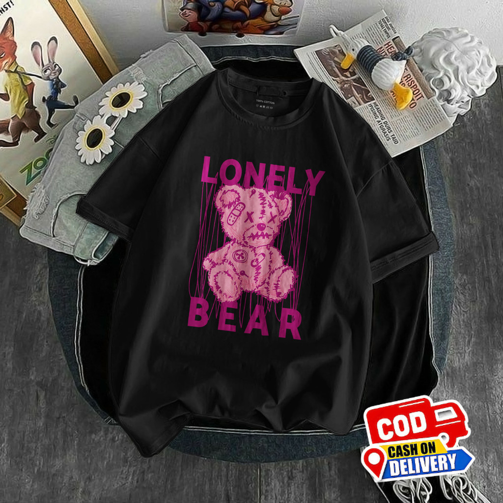 T-shirt | Teddy Bear | Lonely Bear | Hitam | Kaos Beruang | TBR26 Pria & Wanita
