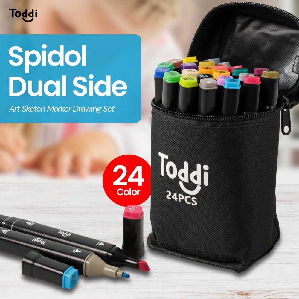

24/48 Warna Spidol Warna Warni Spidol Dual Side Fine Art Marker Brush Double Tip 1.0mm 6.0mm Sketsa Pen Animation Marker Set