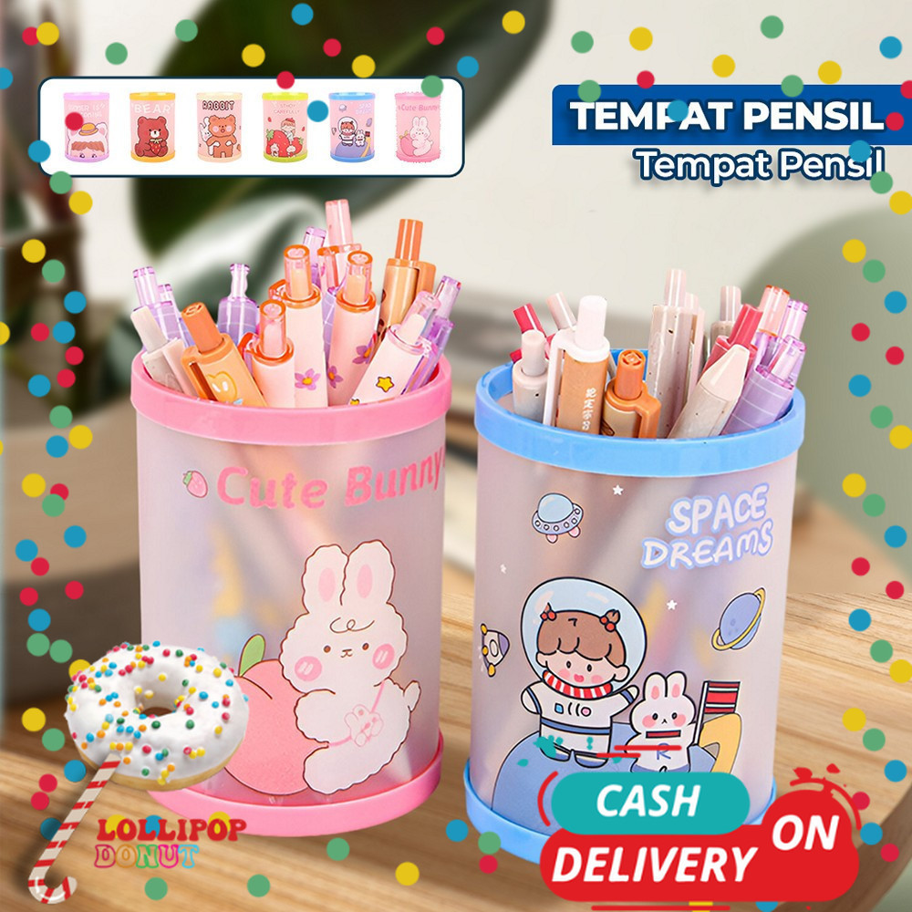 

L&D" Tempat Pensil Karakter Meja Lucu / Tempat Kotak Pensil Bulat Karakter Kartun Serbaguna / Pen Pencil Holder Bulat Tabung Lipat / Pencil Case Cartoon A84