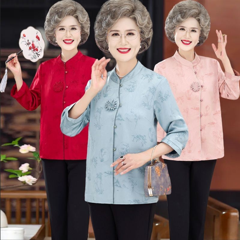 Kemeja Orang Tua, Pakaian Musim Panas Nenek, Atasan Wanita Bergaya Cina Baru, Pakaian Ibu Mertua Nen