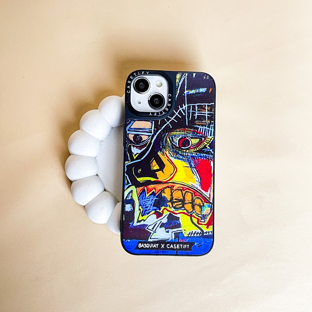 IMPACT Hard Case Kaca Motif Jean-Michael Basquiat Art Face Abstrak Compatible with iPhone 13 14 Pro 