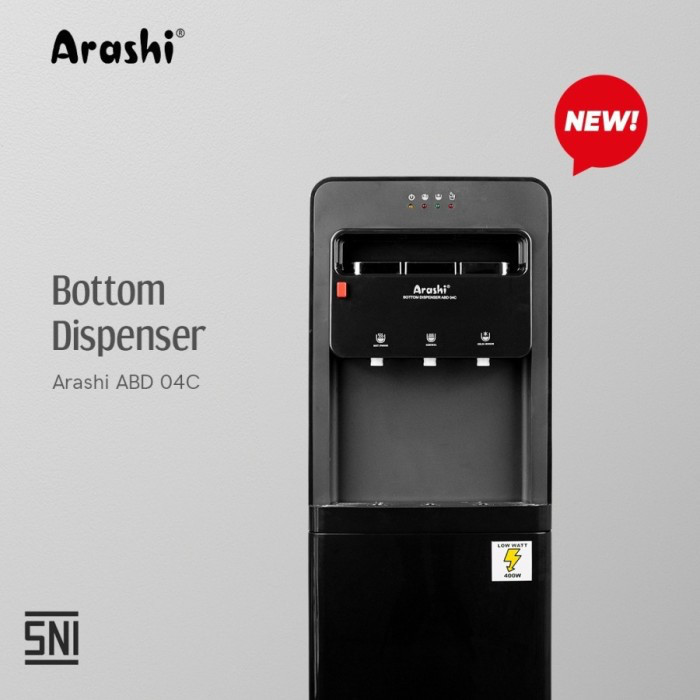 Dispenser Arashi Galon Bawah ABD 04C 3 Kran - Low Watt Garansi Resmi 1 Tahun