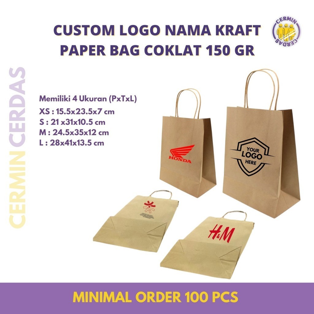 

Custom Logo Paper Bag Coklat Nama Perusahaan Toko Tas Belanja Suvenir 150 Gr