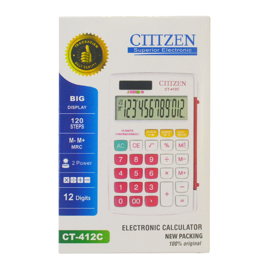 

Ctttzen CT-412 C Kalkulator Check Correct Pocket Saku Warna 12 Digits