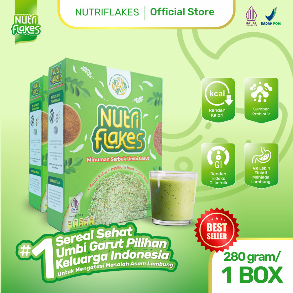 

Nutriflakes Umbi Garut Atasi Asam Lambung 1 Box