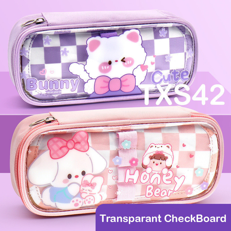 

TXS42 TEMPAT PENSIL KARTUN TRANSPARANT CHECKBOARD KOTAK PENSIL TEMPAT PEN MKT