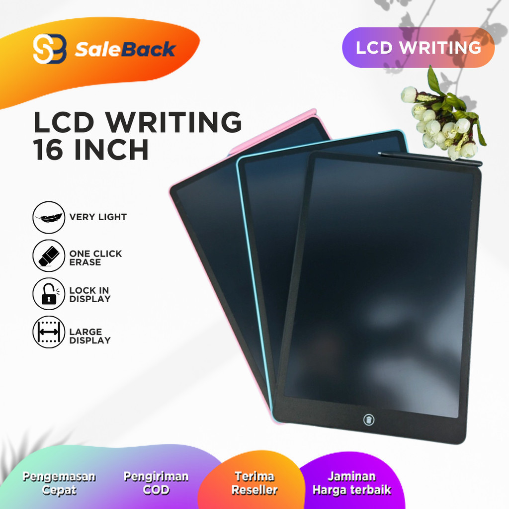 LCD Tablet Anak 16 Inch Berwarna Mainan Papan Tulis Hapus Pen Gambar Edukasi