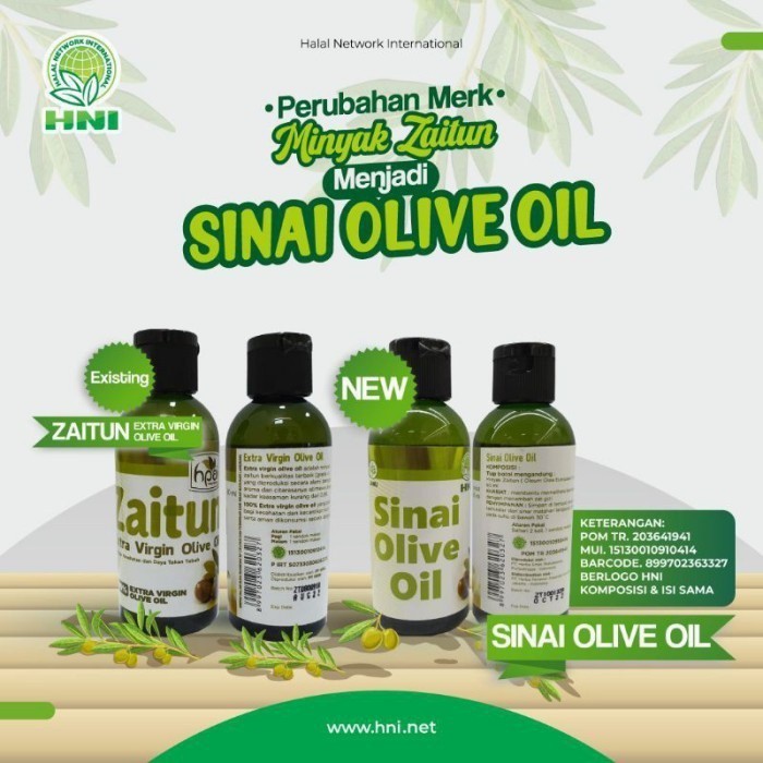 

MINYAK ZAITUN (EXTRA VIRGIN OLIVE OIL) SINAI OLIVE OIL HNI HPAI