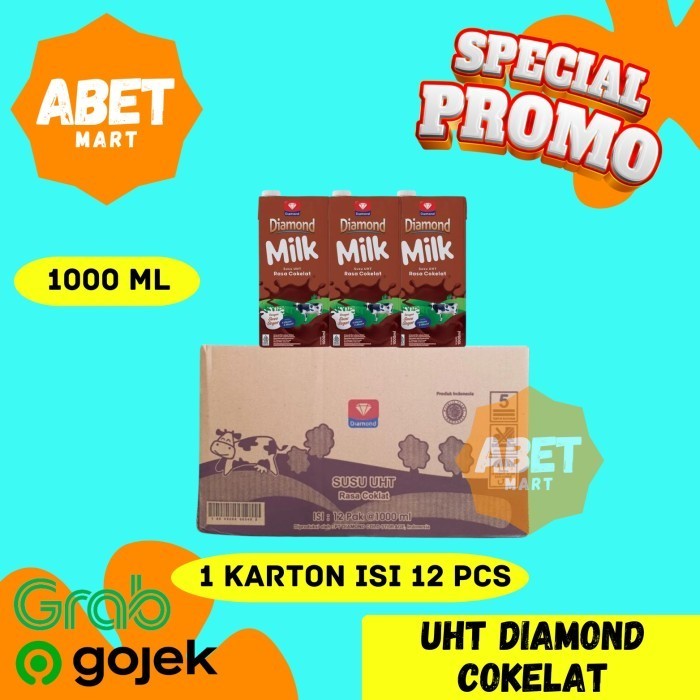 

Diamond Susu UHT Rasa Cokelat 1L 1 Dus isi 12 Pcs - Coklat Chocolate Liter Pak Sameday Instan 1000ml