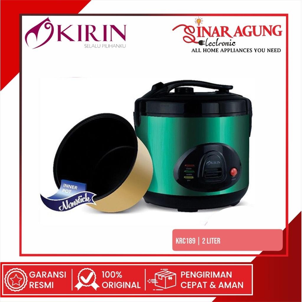 KIRIN RICE COOKER KRC 189 / KRC189 2 LITER 100% ORI EMERALD-HIJAU