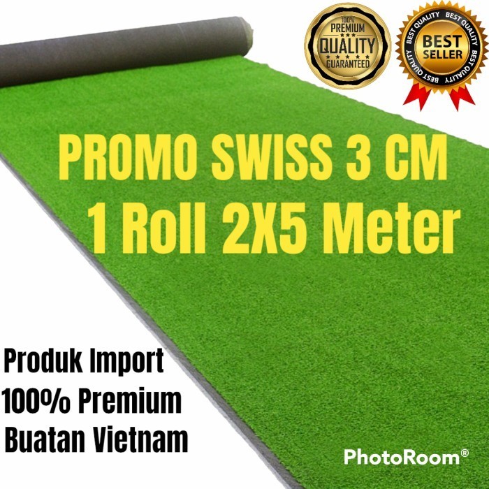 KARPET RUMPUT SINTETIS 1 ROLL UKURAN 2X5 METER TIPE SWISS TEBAL 3 CM