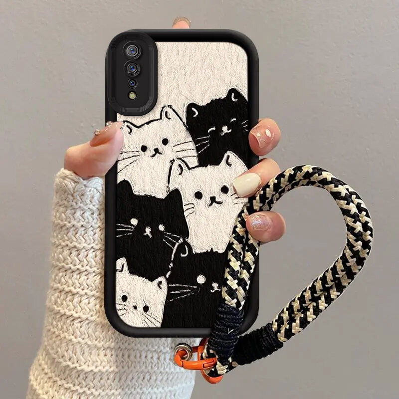 Case Vivo S1 Pro Prime Kucing hitam dan putih Kartun Avatar (Without Lanyard)