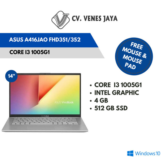LAPTOP ASUS A416JAO FHD351/352 CORE I3 1005G1 4GB 512GB 14" WIN 10