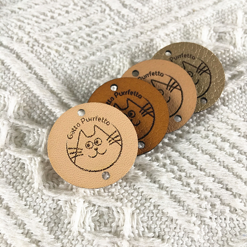 

30pcs Custom leather labels for clothes knitting Round sewing accessories tags with logo Handmade crochet label free shipping