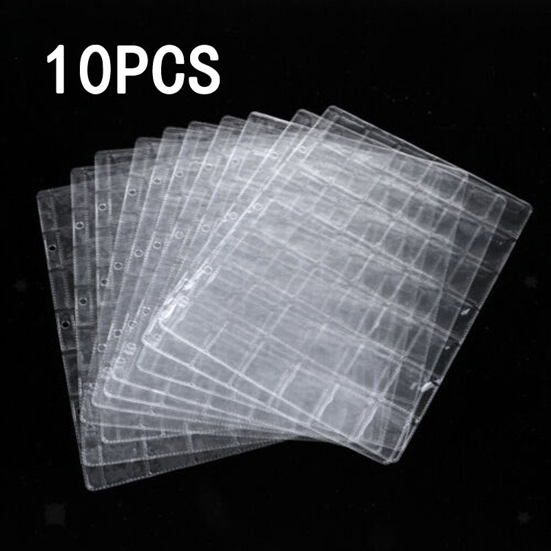 

10pcs 42 Pockets Clear Plastic Coin Pocket Pages Protectors Sheets Pitch 7Cm Collection Coin Holders Storage Protection Album