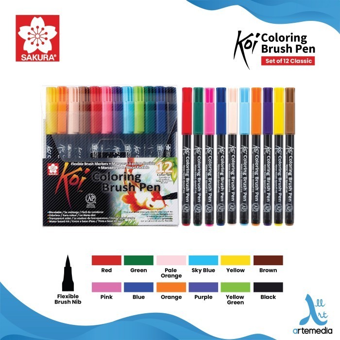 

58FED~ Best Quality Brush Pen Sakura Koi Coloring Brush Pen Set 12 Pena Kuas Warna - CLASSIC