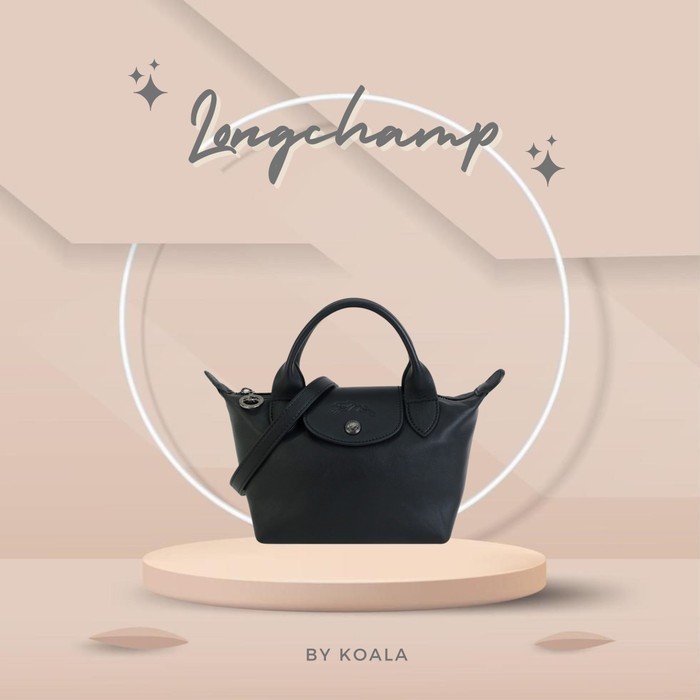 Bomeay  Tas Longchamppp LC Mini Leather Le Pliage Cuir Top-Handle - Black