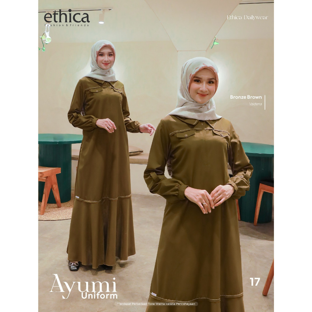 Gamis Wanita Baju Kerja Kantor Seragam PDH PNS Pemda Dinas Guru ASN Wanita Ayumi Uniform 17 Bronze B