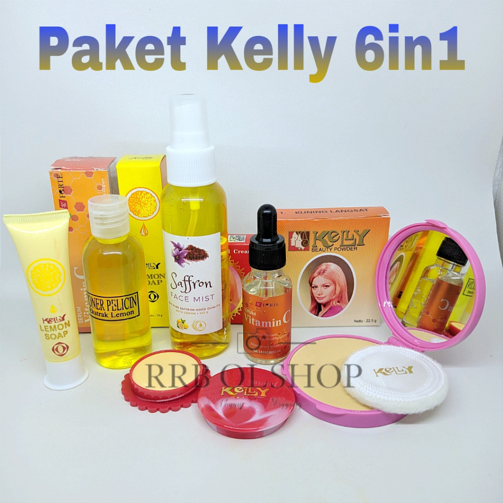 Paket Kelly Kosmetik Lengkap 6in1 Serum Vitamin C ( Cream Sabun wajah Bedak Toner Serum Spray )