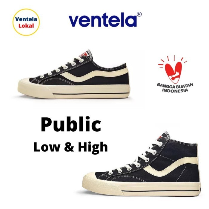 Sepatu Sekolah VENTELA PUBLIC HITAM - PUTIH ( 100 % ORIGINAL ) - PENDEK ( LOW ), 38