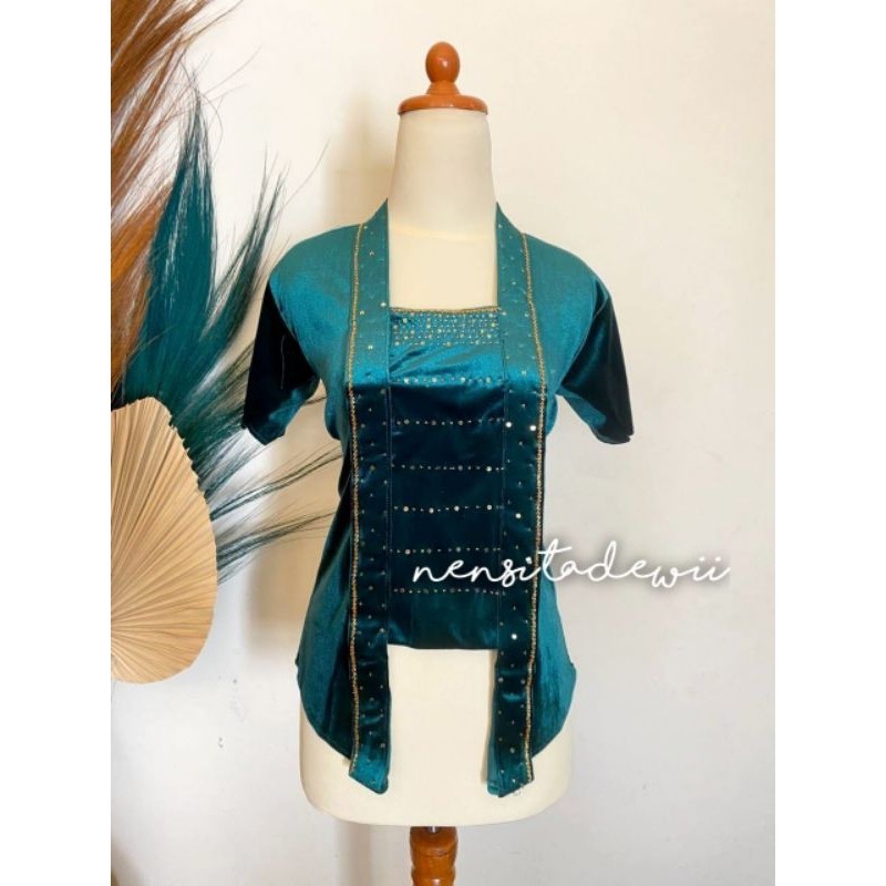 Atasan Kebaya Lengan Pendek - Payet, Model Kutubaru | rna Hijau Botol