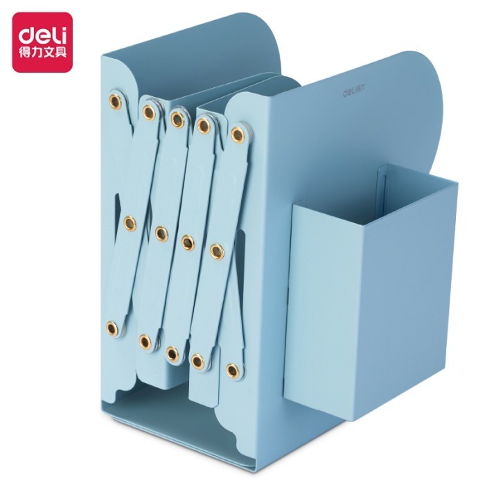 

[KUALITAS TETBAIK] Deli Pembatas Buku Besi Stretch / Book End Dengan Pen Holder TB50X - Biru, 19 cm