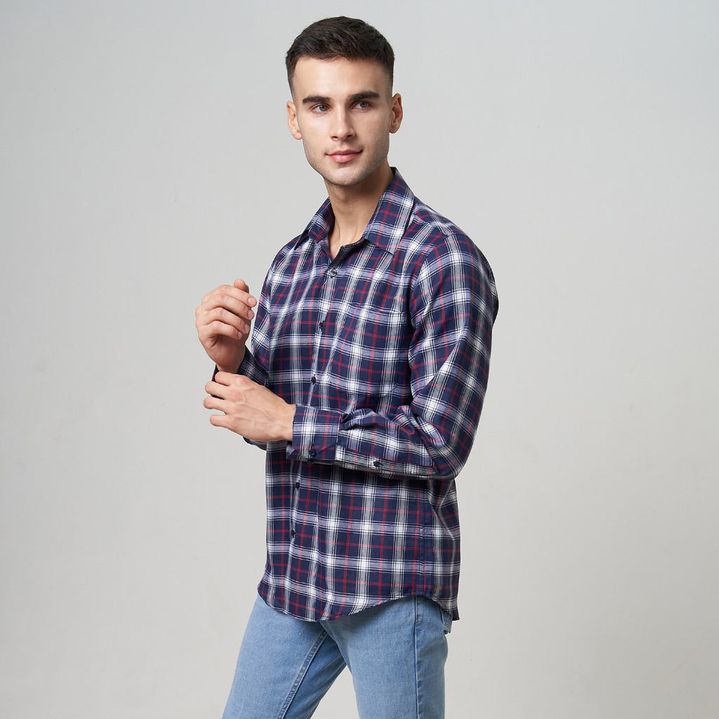 WD Kemeja Pria Formal Lengan Panjang Slim Fit Motif Kotak-kotak Code-3 | Hem Pria