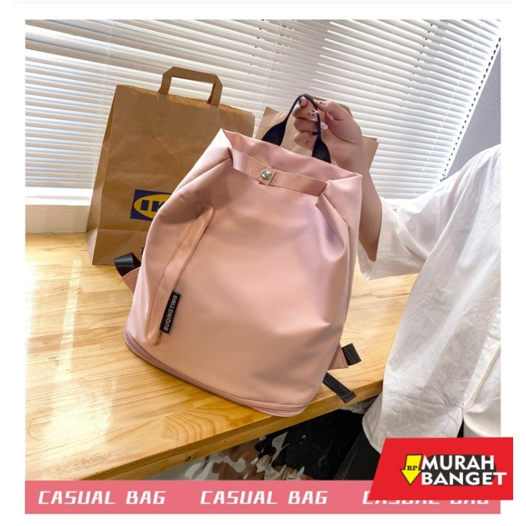 tas ransel wanita import Tas Ransel Wanita Cewek Bahan Kanvas GYM Olahraga Duffel Fitness - Lilac