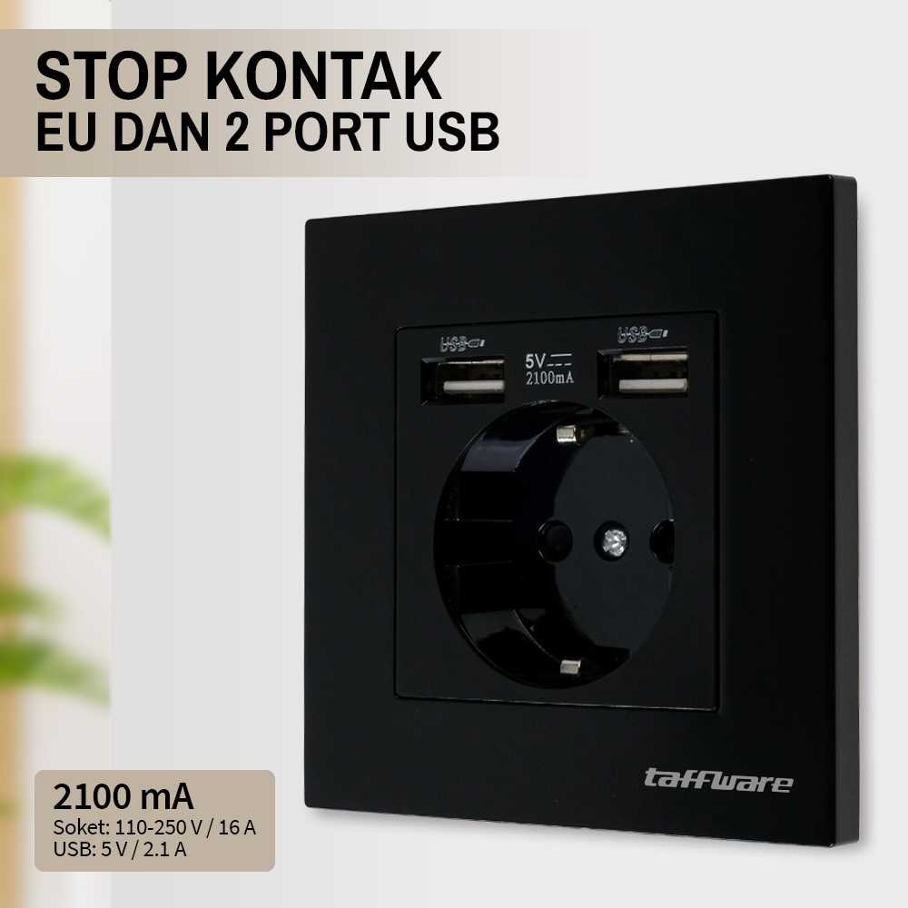 Taffware Stop Kontak EU Colokan Listrik Dinding dan 2 Port USB 2100 mA Colokan Dinding WS222