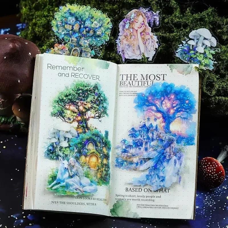 

16Sheets Shell Light PET Sticker Pack Meet Fairytale Forest Landscaping Stationery package Supplies Scrapbook cut 140*96mm