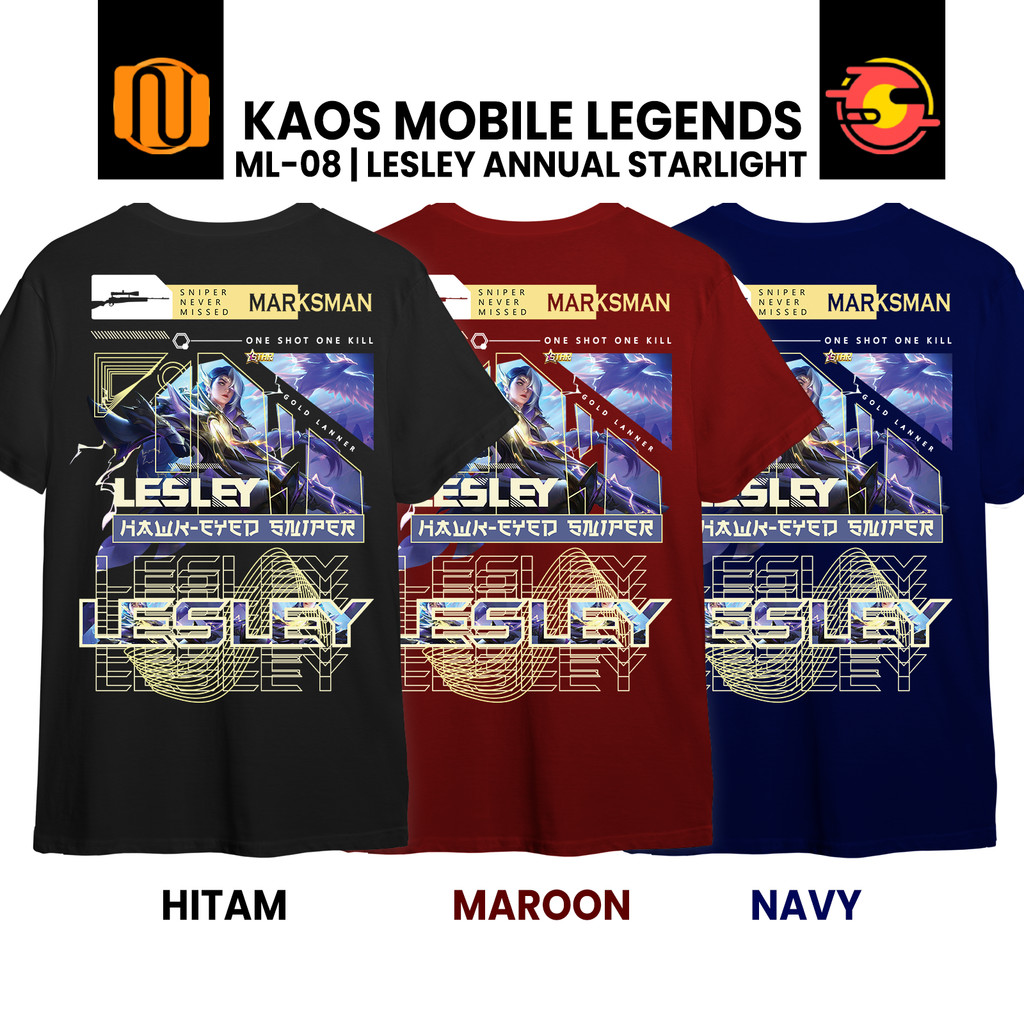 Nuhifa Store Kaos LESLEY ANNUAL STARLIGHT Mobile Legeds Lengan Pendek Hitam   Distro MM Marksman MLB