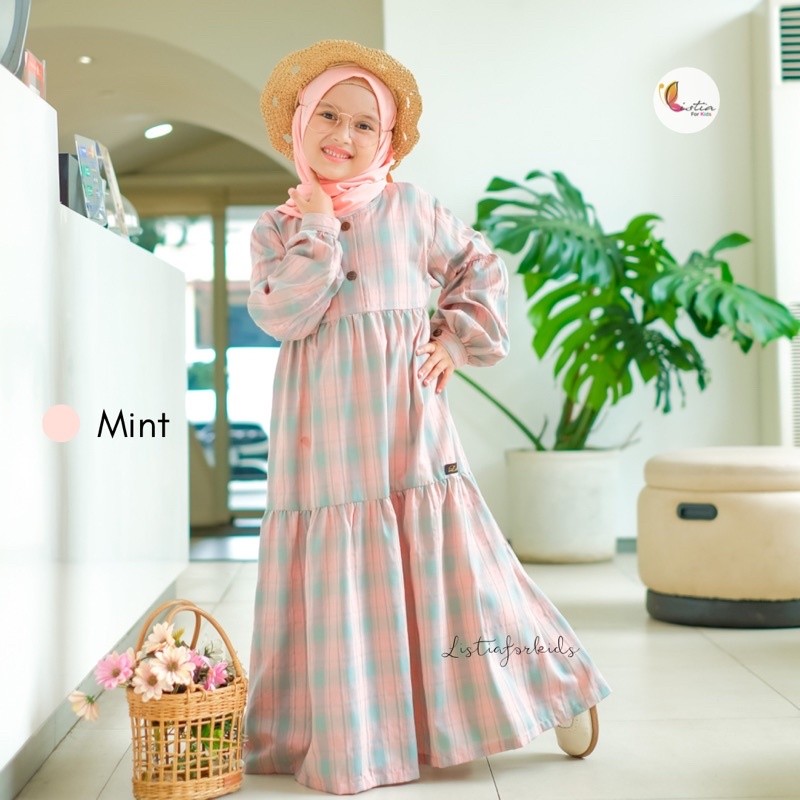 LIE Gamis Anak SAFIA - Baju Gamis Anak Perempuan 0-12 Tahun Katun Premium Kotak Kotak by Listiaforki