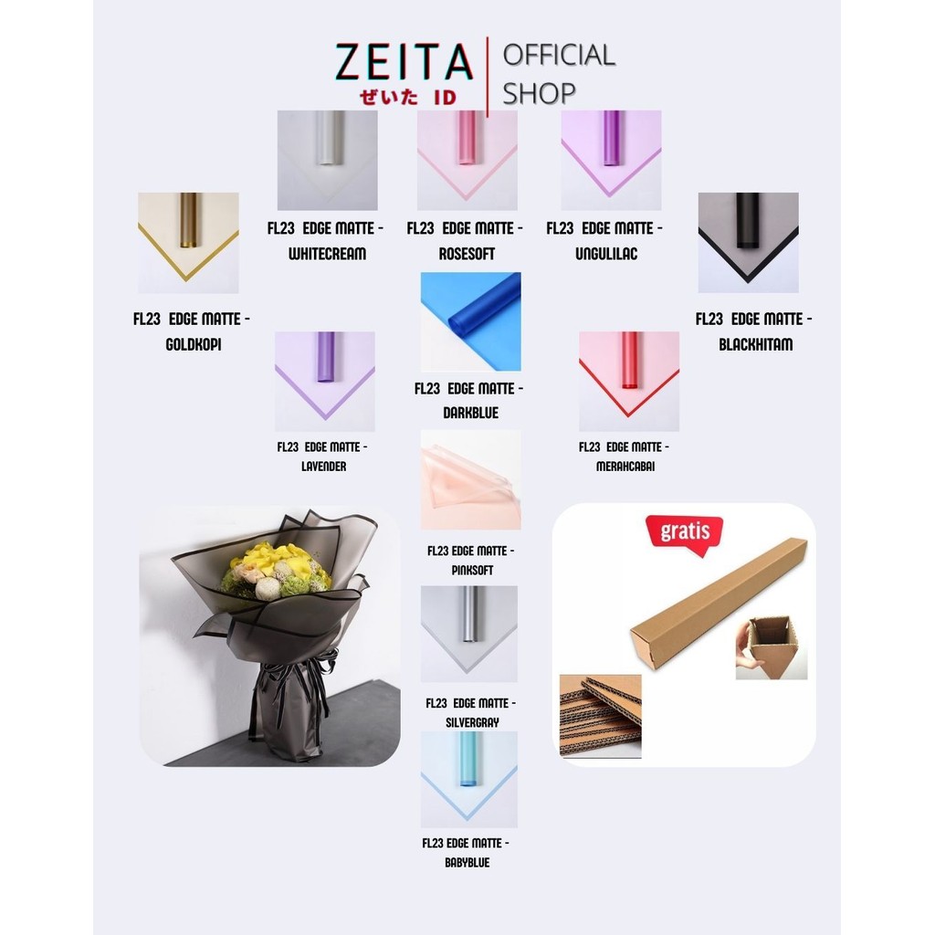 

Zeita - (5 LEMBAR) - FL23 EDGE MATTE Kertas Bunga Paper Buket Motif Frame Tebal Florist Cellophane