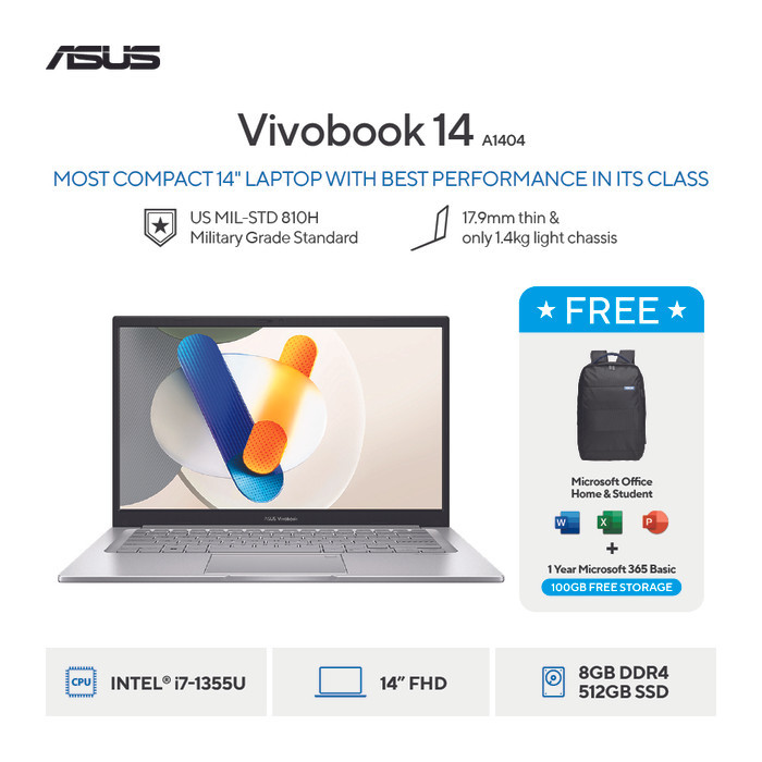 [FREE MOUSE] ASUS Vivobook 14 A1404VA-VIPS7853M - Cool Silver [Intel Core i7-1355U / Intel UHD Graph