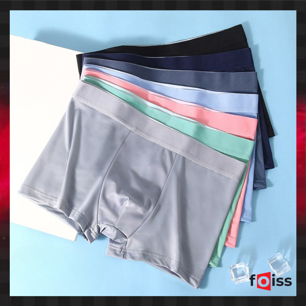 Foiss Celana Dalam Pria Dewasa Boxer Ice Silk Men Underwear Polos bahan katun Pinggang Karet 2157