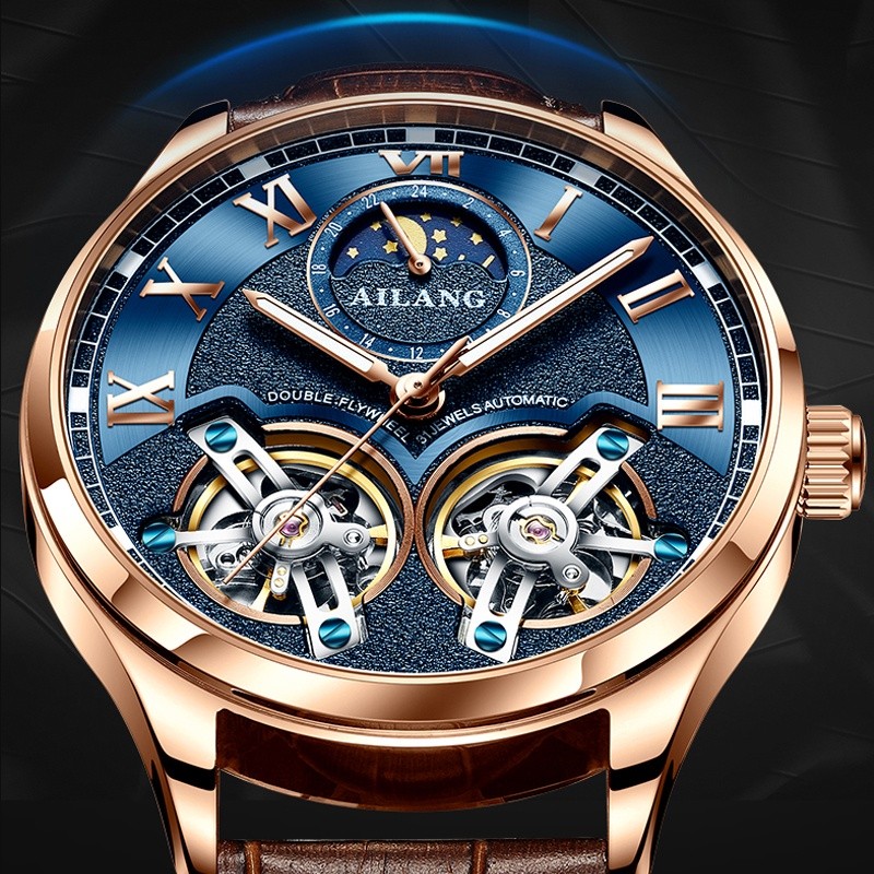 AILANG original brand men's watch luxury mechanical watch double tourbillon steel strap fashion auto