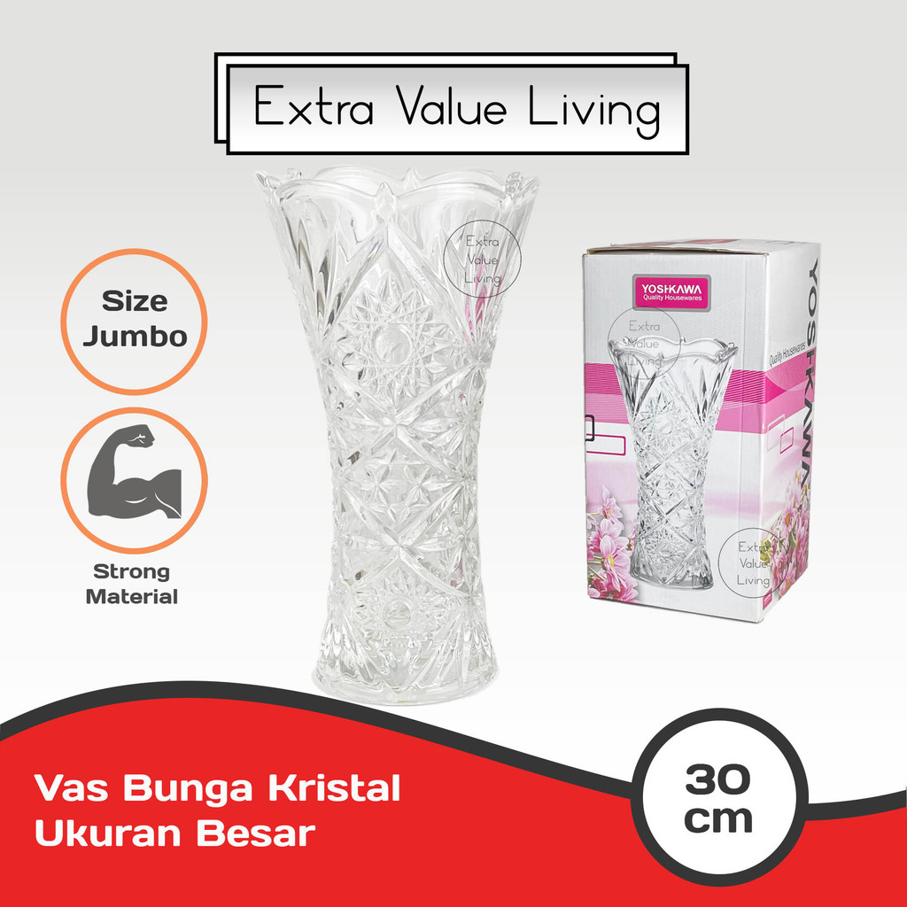Vas Kristal Vas Bunga Kaca Kristal 30 CM Vas Kaca Bohemian Pot Bunga Kaca Vas Estetik Clear Bening