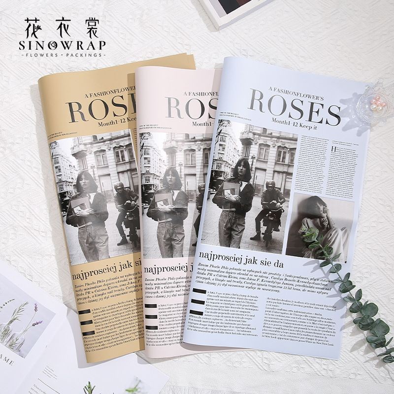 (20 lembar)SINOWRAP FLower Wrapping Paper /  Doff Newspaper Cellophane Kertas Bunga Buket Matte Moti