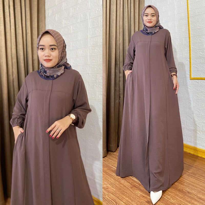 hk75rf Dress Maryam Gamis Syari Dewasa Basic Panjang Simple Elegan Nyaman Bahan Crinkle Airflow Prem