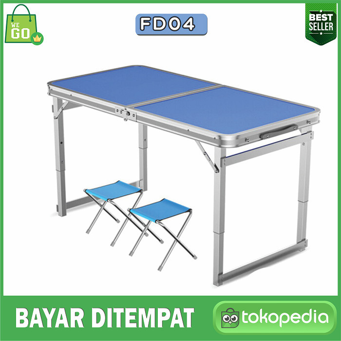 Meja Lipat Portable Meja Koper Meja Kaki Kotak Set Meja + 2 Kursi - Biru