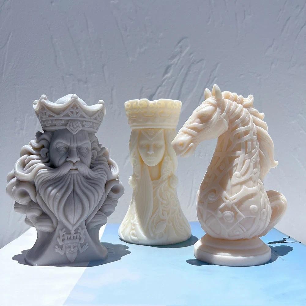 

Chess King Queen Knight Rook Candle Mold Soy Wax Home Decor Chess Statue Silicone Mold Resin Figurine Silicone Mould