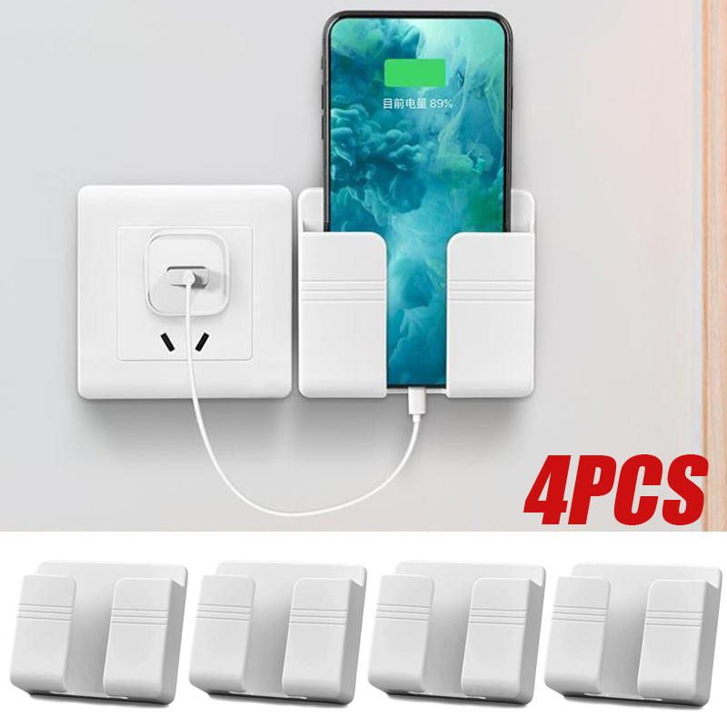 

4Pcs Wall Mounted Storage Box Multifunction Punch Free Organizer TV Remote Control DIY Mobile Phone Plug Charging Holder Shelf